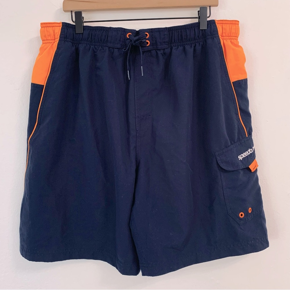 SPEEDO Men’s Navy and Orange Swim Trunks Size XXL